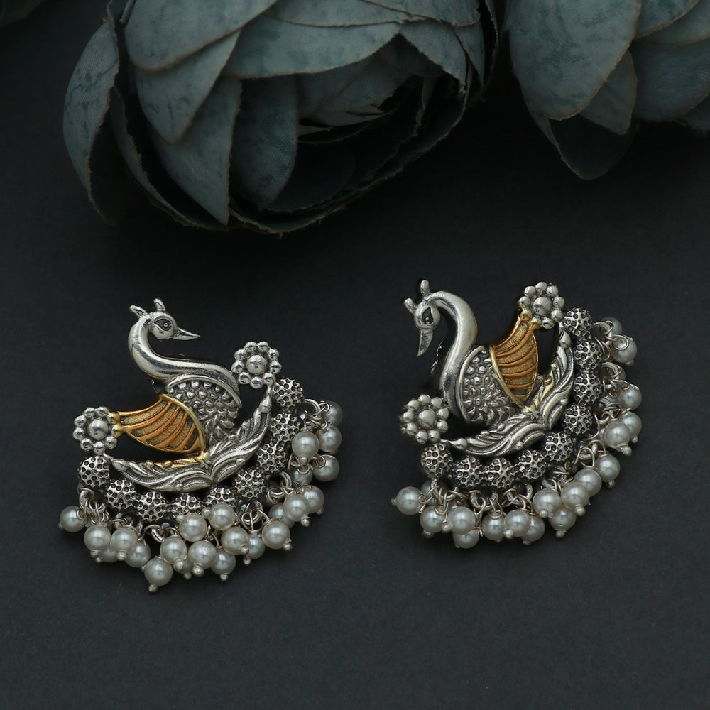 Silver swan Chandbali Stud